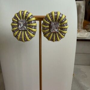 Gold plated tarnished free Yellow zirconia Crystal Dome Earrings - Women Jewelry